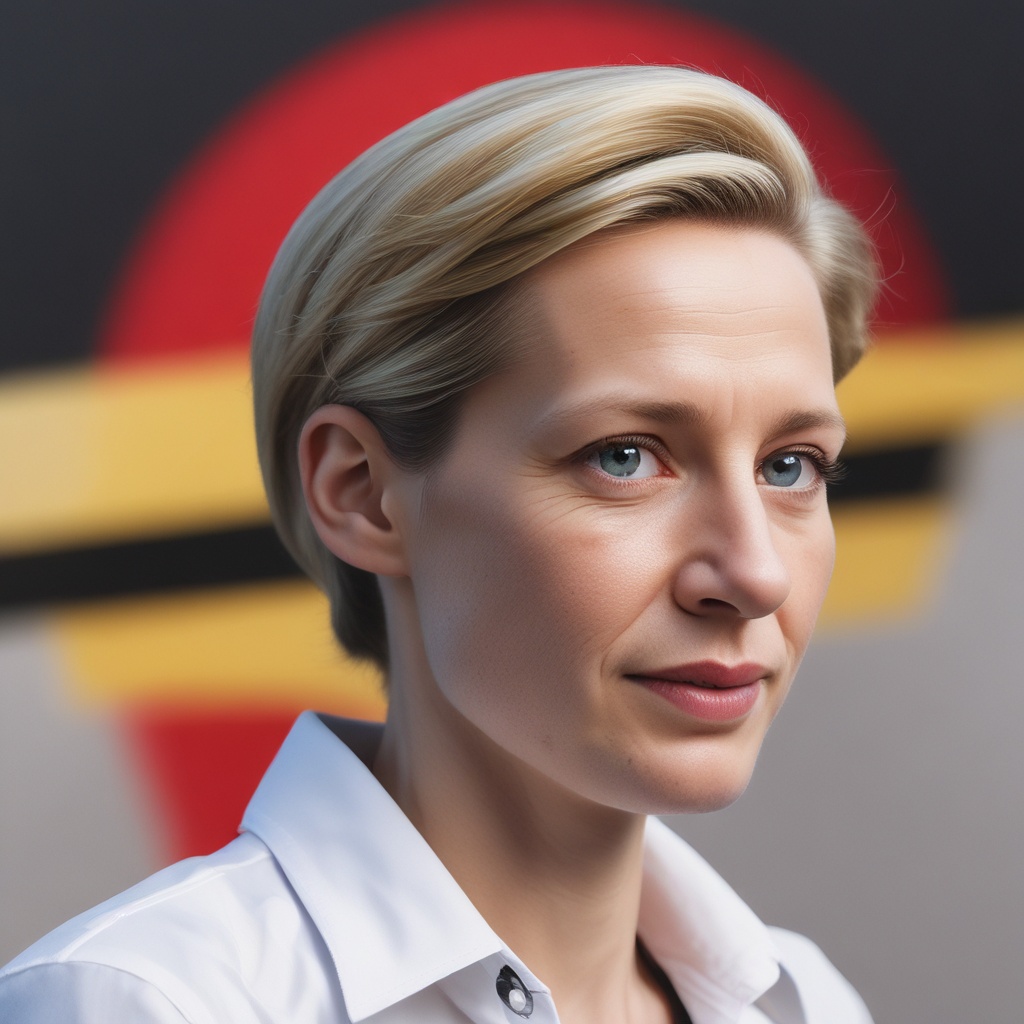Small picture of Alice Weidel right above Germany flag