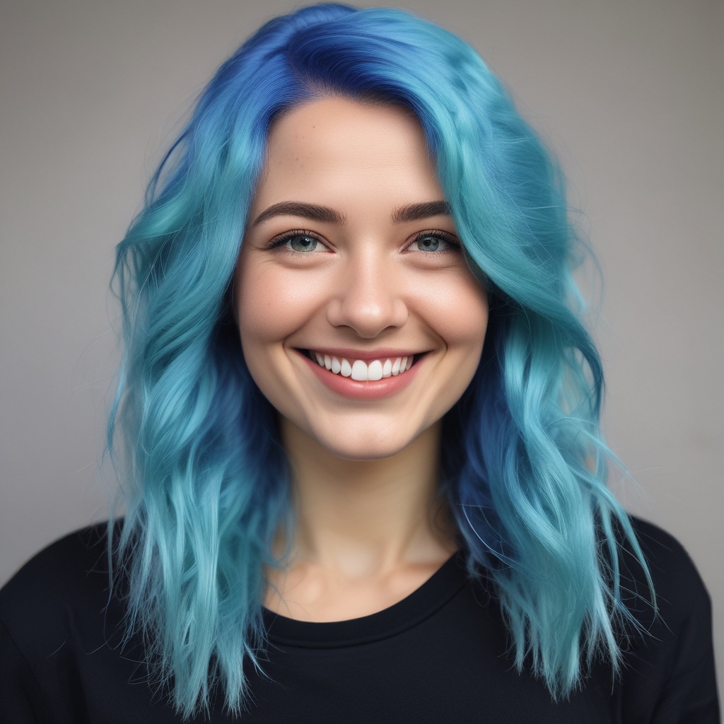 Smiling women with dyed blue hair